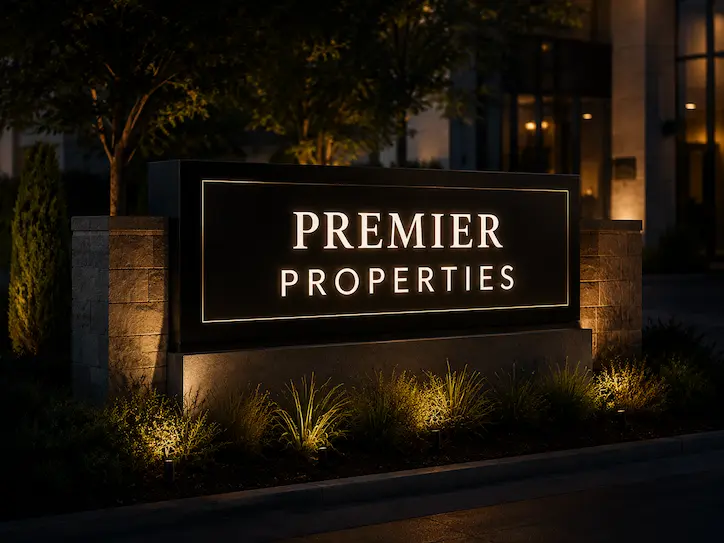 Premier Properties illuminated monument sign